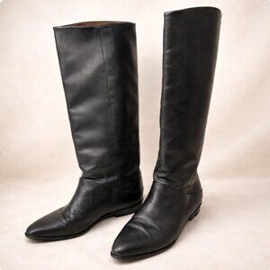 Vintage Black Leather Knee-High Boots • Made in Brazil • Minimal Classic